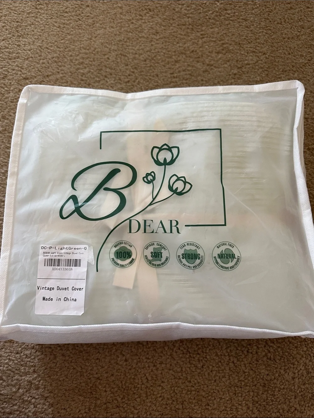 Vintage light Green Cotton duvet cover Set
